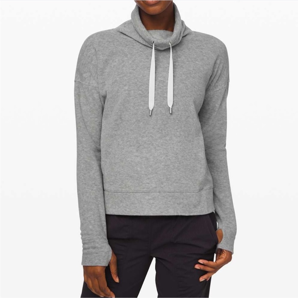 Lululemon Go Forward Pullover Light Grey Fleece Cowl Neck Size 6 - Picture 1 of 2